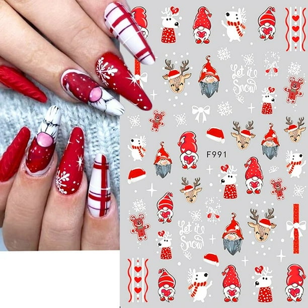 Pegatinas de uñas de Navidad para invierno, calcomanías 3D de copos de nieve, alce, Papá Noel, galleta, hombre, lazo, nuevo esmalte de Gel de Navidad, decoración de uñas deslizante, 2023