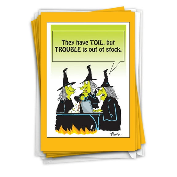 NobleWorks, Toil Not Trouble - 12 Funny Halloween Cards Boxed - Bulk Set, C10725HWG-B12x1