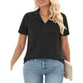 thumbnail image 2 of Plus Size Tops for Women Casual Polo Shirts Going Out V Neck Blouses Loose Fit Pleated Short Sleeve Tunics 1X Black, 2 of 5