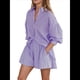 thumbnail image 1 of Conjuntos de Verano de 2 Piezas para Mujer: Camisetas A Rayas con Mangas Abullonadas y Botones, Pantalones Cortos A Juego y Conjuntos Casuales Púrpura S, 1 of 8