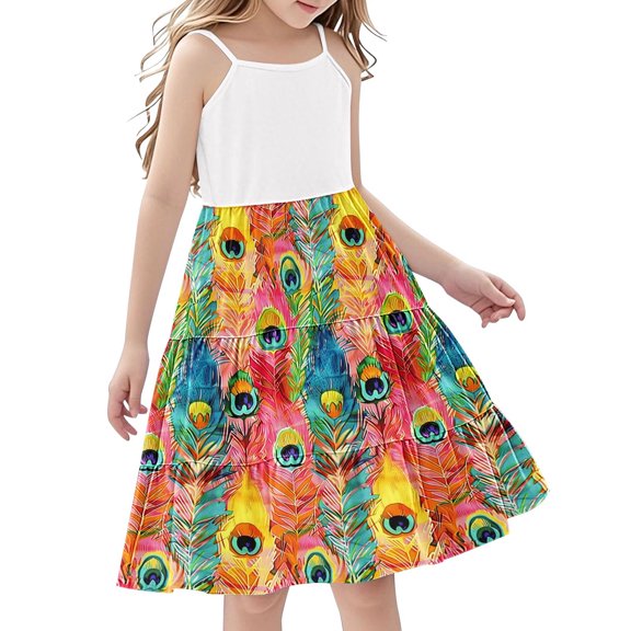 FamilyThread FamilyThread Girls Boho Strape Summer Sundress Sleeveless Dress Tiered Cami Dress with Ethnic Print Perfect for Beach Casual Dress 4-14Y