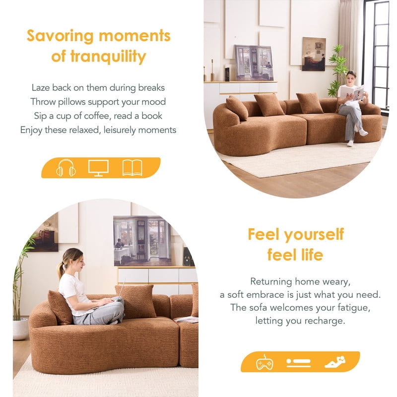 Curved Sectional Sofa with 4 Throw Pillows, Modern Luxury Chenille 4-Seater Cloud Couch with Deep Seat for Living Room, No Assembly Needed