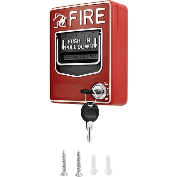 RVKXHD Wired Emergency Fire Alarm Station, Dual Action Manual Call Point Fire Alarm Panic Button 9-28VDC with 2 Keys