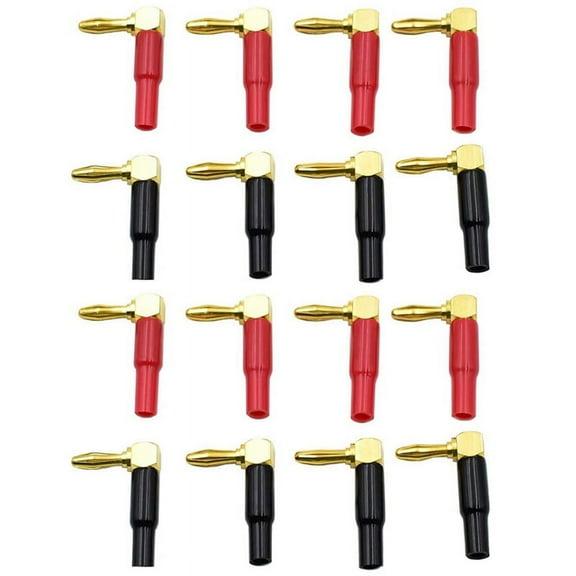 16Pcs 4mm Banana Plug Speaker Wires Connector Adapter 24K Gold Plated Screw Type Pure Copper Right Angle Banana Plugs,16 x Banana Plugs(8pcs red   8pcs black),gold