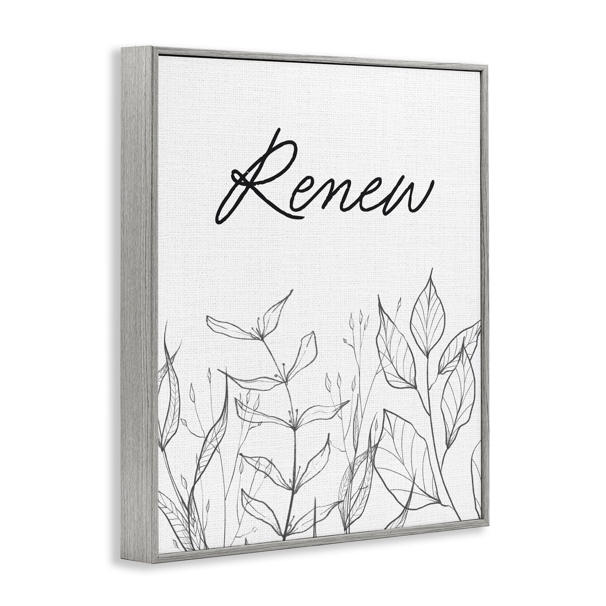 Renew with Leaf Outlines Gray Framed Giclee Art, design by Lettered and Lined