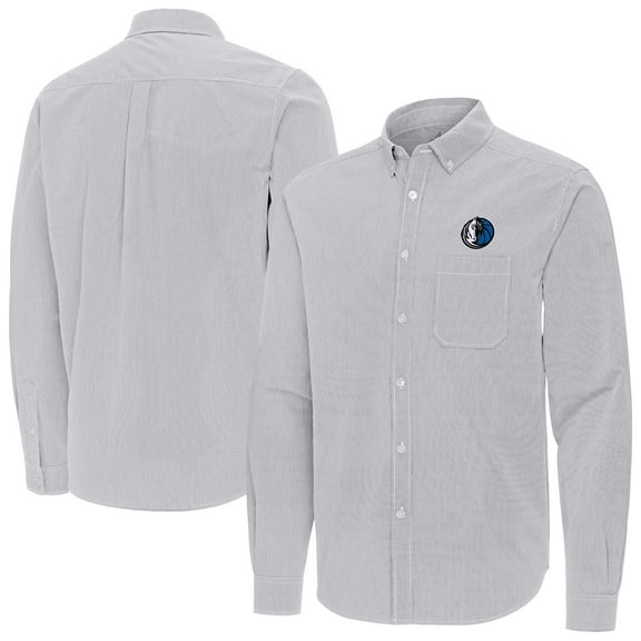 Men's Antigua Gray Dallas Mavericks Porter Woven Long Sleeve Button-Down Shirt