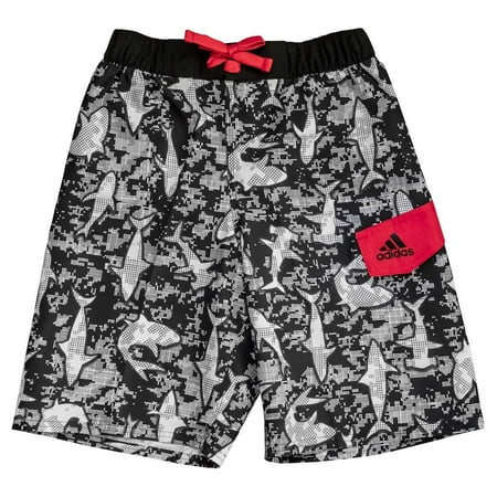 adidas Boys Swim Trunks Boardshorts Small, Black White Sharks