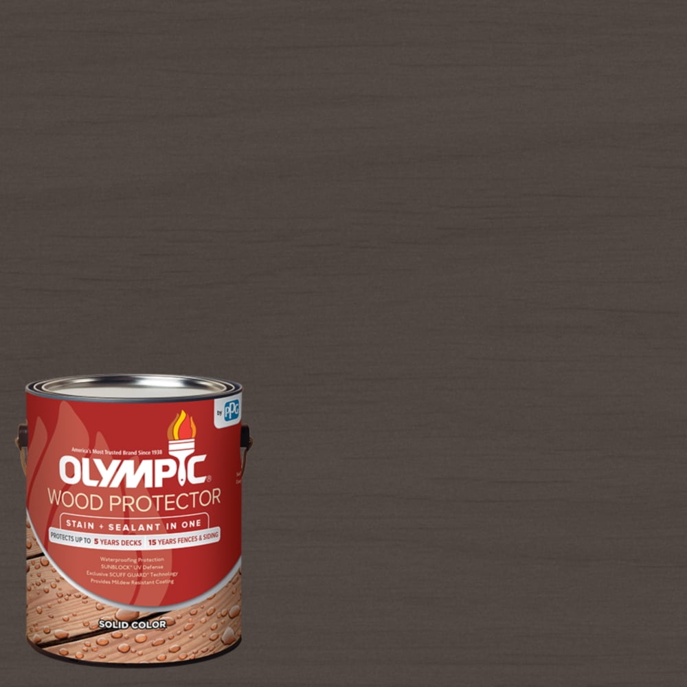 Olympic Wood Protector Solid Color Wood Stain, Oxford Brown, 1 Gallon