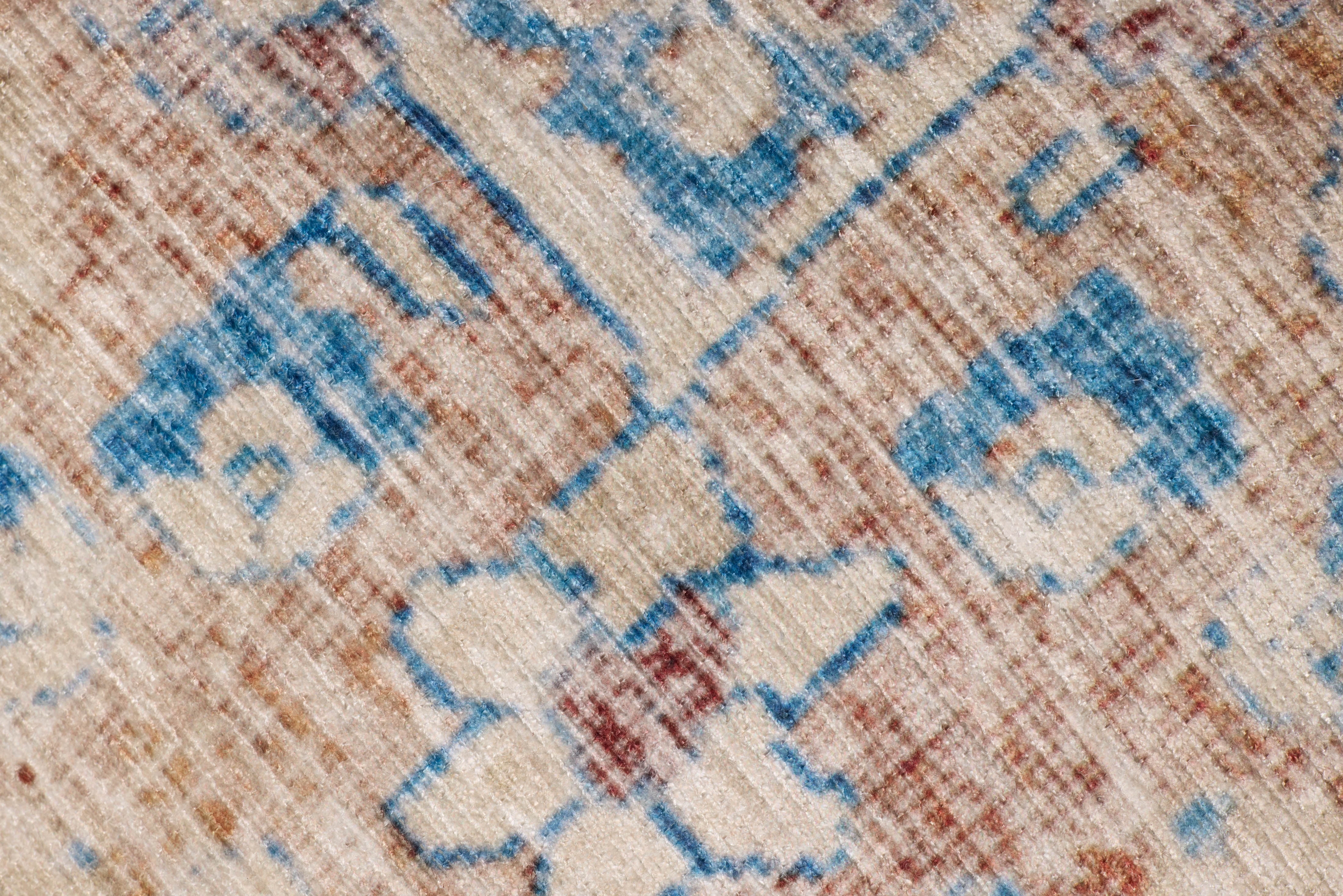 Loloi LPF211 Blue / Tangerine 18"x 18" x 20" Pouf for Living Room or Bedroom
