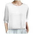 thumbnail image 2 of QUNYINEY Crew Neck Women Tops Short Sleeve Pullover Solid Casual Shirts Loose Ice Silk Women Shirts, 2 of 3