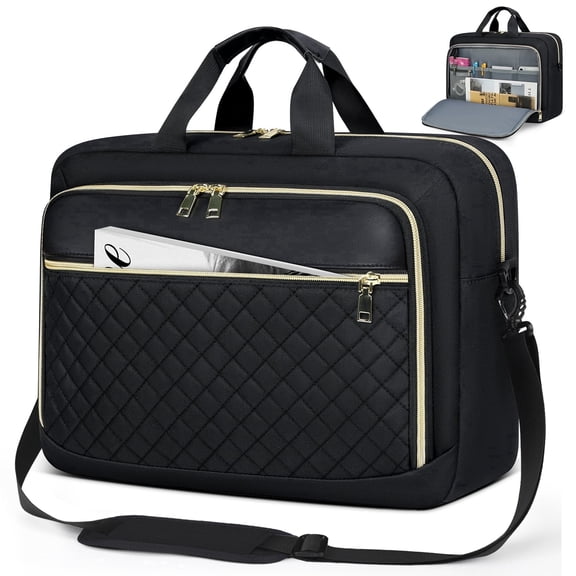 RAINSMORE Laptop Bag 17.3 Inch Laptop Briefcase for Women Men Waterproof Shoulder Messenger Bag Large Computer Bag for Business Office Work College,Black