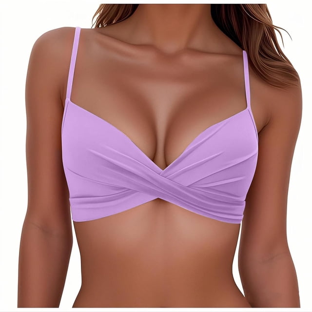 Bikini Top for Women with Underwire Support and Removable Pads, Ribbed Texture, Solid Rose Red Color, Size L, for Beach or Pool Use