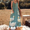thumbnail image 3 of Six Ducks Swim Peacefully Lake Sleeveless Suspender Dress Summer Fashion Casual Long Dress, 3 of 9