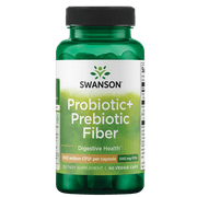 Swanson Prebiotic + Probiotic Fiber Supplement, Helps Support Digestive System & Immune Health, 500 mg FOS, 60 Veggie Capsules
