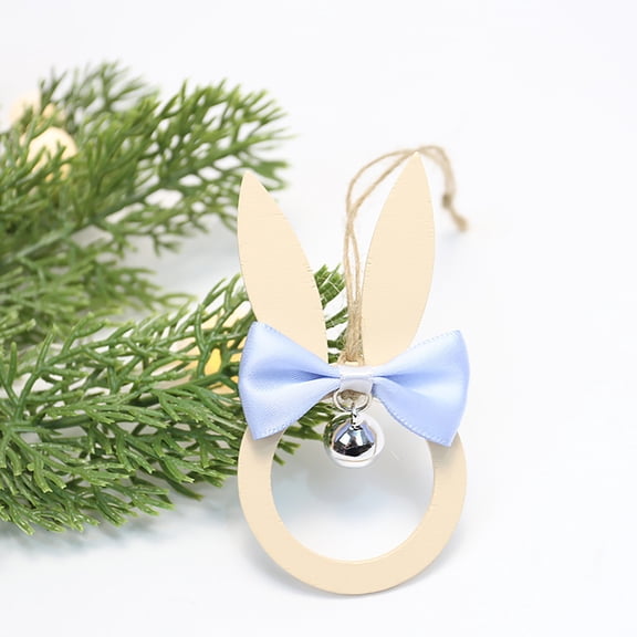 Tunhigl Wooden Easter Bunny Hanging Ornament with Bows and Bells for Spring Festival Easter Celebration Home Garden Party Decor Tree Wall Door Hanging Decoration Blue