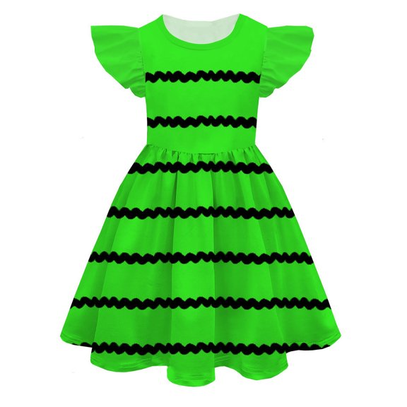 Vividxx Girls Dresses Girls Summer Stripe Printed Cute Personality Princess Dress Fly Sleeve Dress Breathable