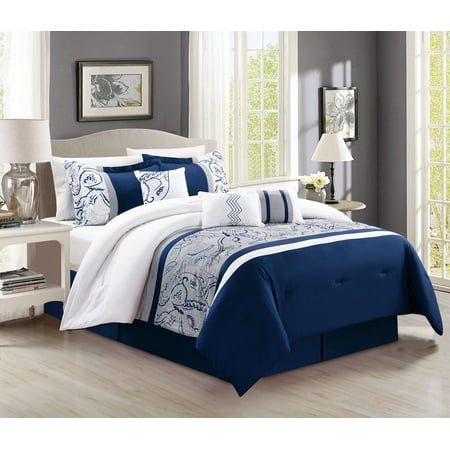 7 Piece Navy White Paisley Comforter Set Walmart Com