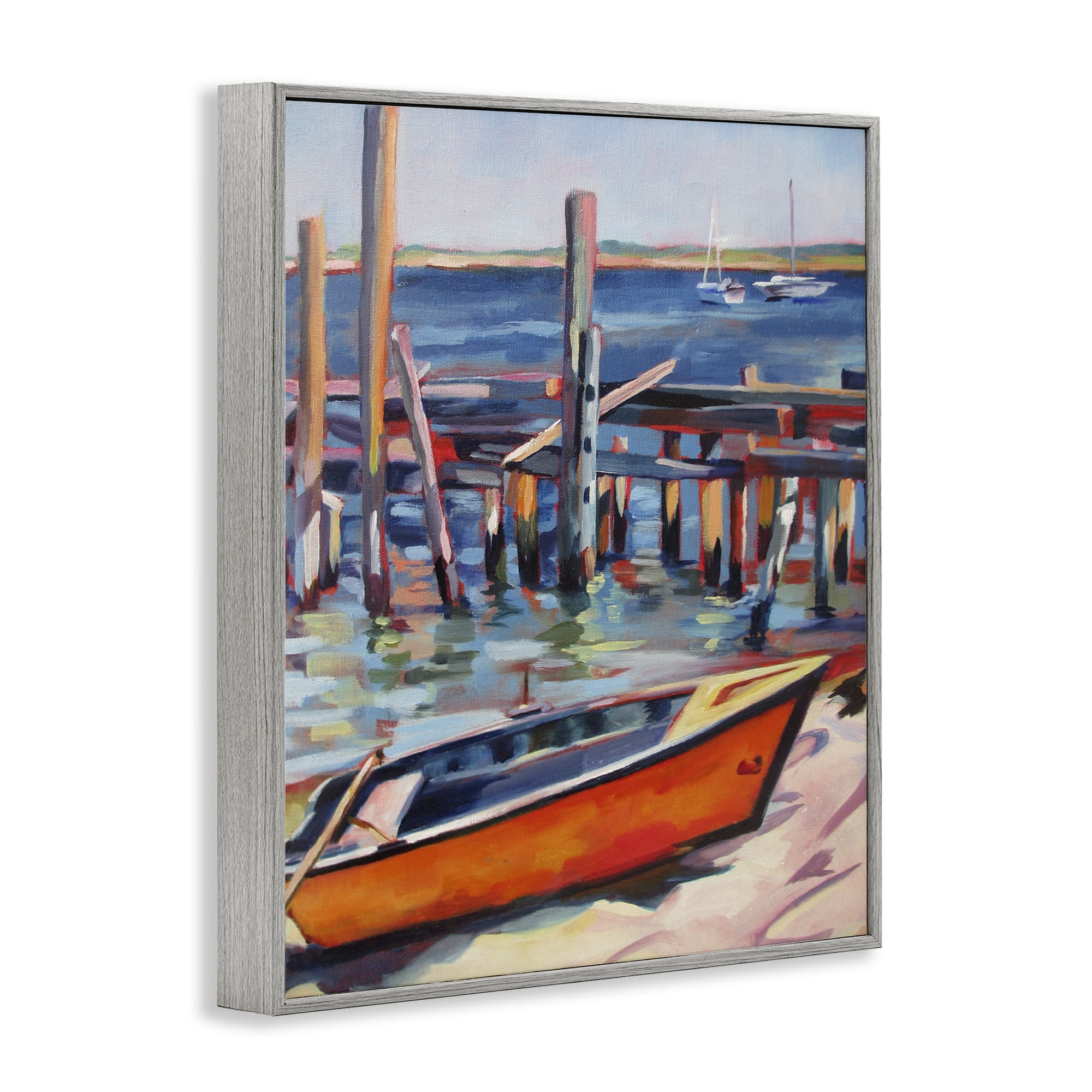Stupell Industries Provincetown Harbor Boat Gray Framed Giclee Art, design by Maxine Shore