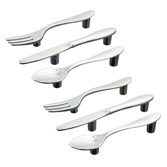 6 Pcs Silver Kitchen Cabinet Drawer Pull Handles Knobs (Knife Fork Spoon)