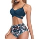 thumbnail image 2 of Sunloudy - Traje de baño de dos piezas para mujer, tops de bikini con tirantes finos de color sólido + bragas de bikini con estampado de leopardo Sunloudy S M L XL XXL, 2 of 9