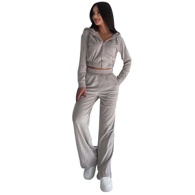 Gibobby Conjunto de sudadera informal para mujer Conjunto de sudadera informal con capucha y cremallera de color liso para mujer, dos piezas de manga larga(Gris,M)