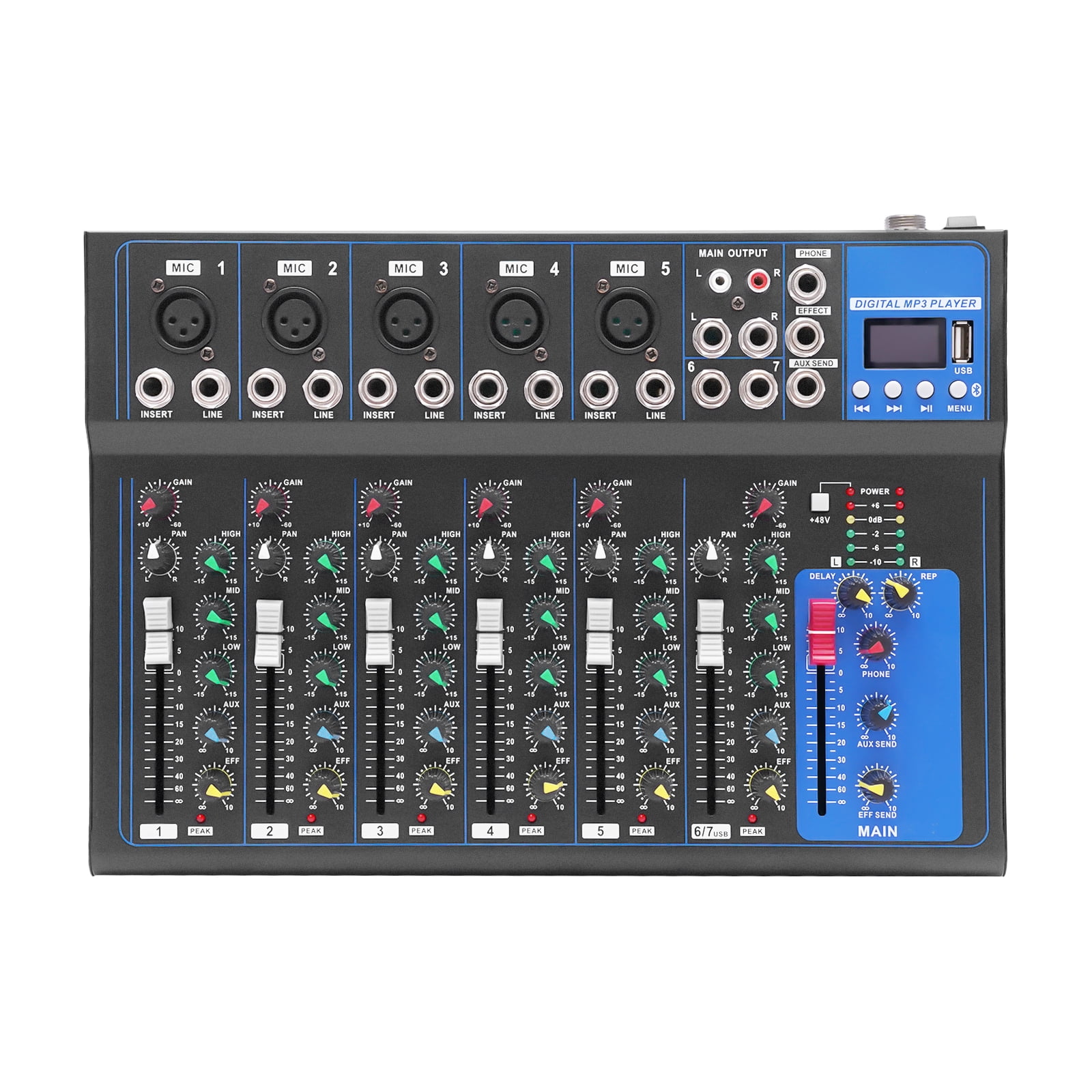 Mixer 7 Channel Bluetooth Studio Audio Mixer DJ Live Sound Mixing Console LCD
