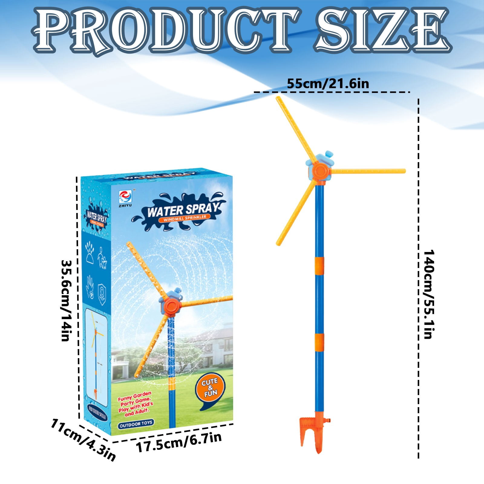 RUIG 59" Windmill Water Sprinkler for Kids Summer Toys, 360° Spinning Splash Water Toy, Outdoor Backyard Games Summer Fun for Boys Girls Dogs & Garden Watering