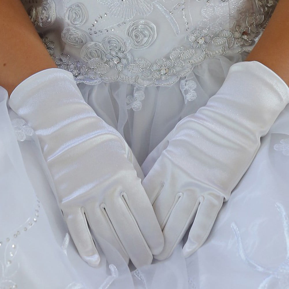 White 1st First Holy Communion Baptism Flower Girls Fingerless Lace Gloves 