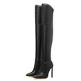 thumbnail image 2 of Women's Thigh High Boots Sexy Black Leather Stiletto High Heels over the Knee Long Tall Dress Boots, 2 of 7