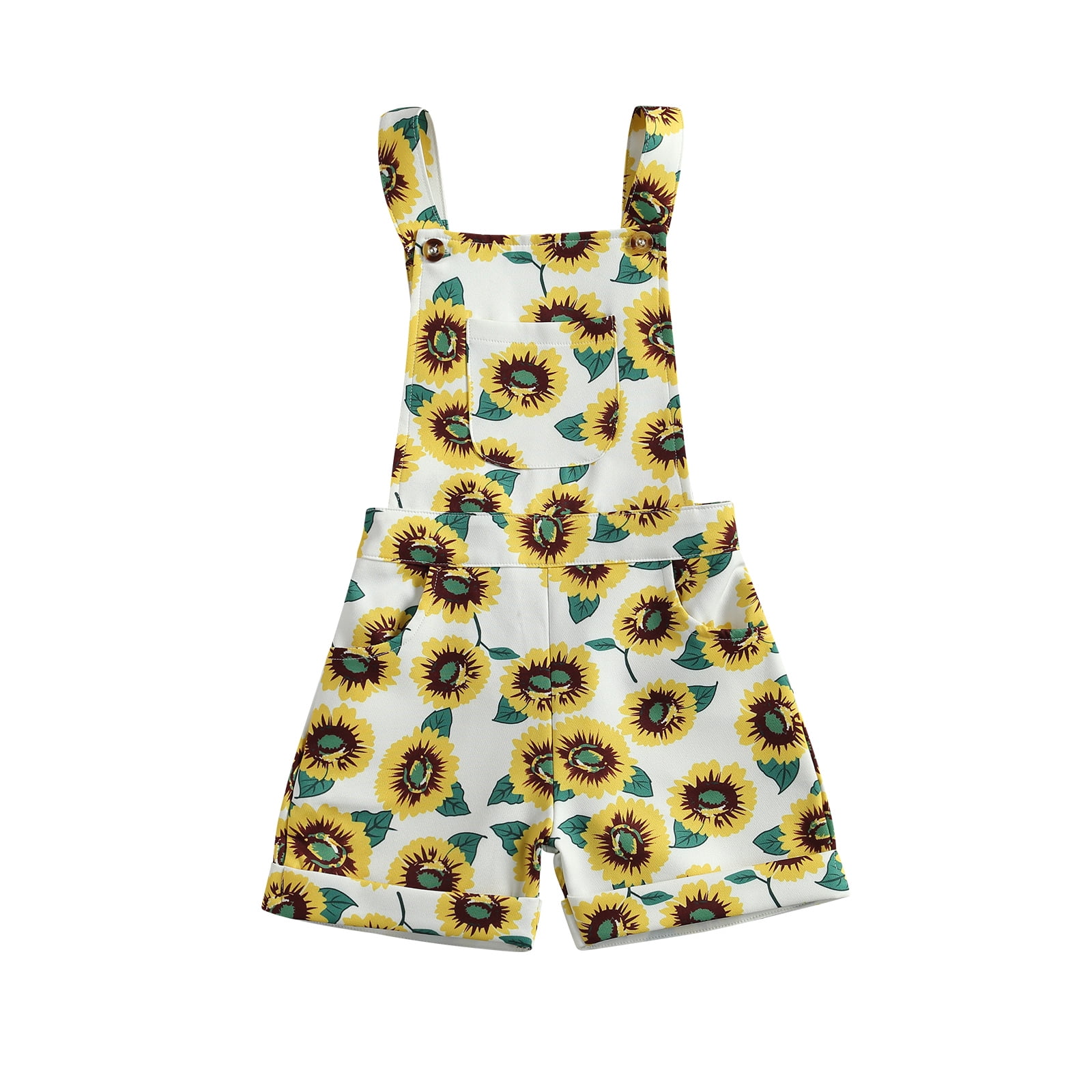 Little Girls 1 Pc Set Sleeveless Sunflower Print Bibs Overalls Summer Shortalls Suspender 
