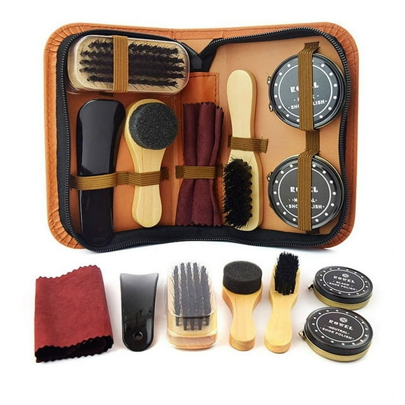 8 Pcs/Set Pro Shoes Care Kit Portable for Boots Sneakers Cleaning Set Brush Shine Polishing Tool for Leather Shoes (brown)