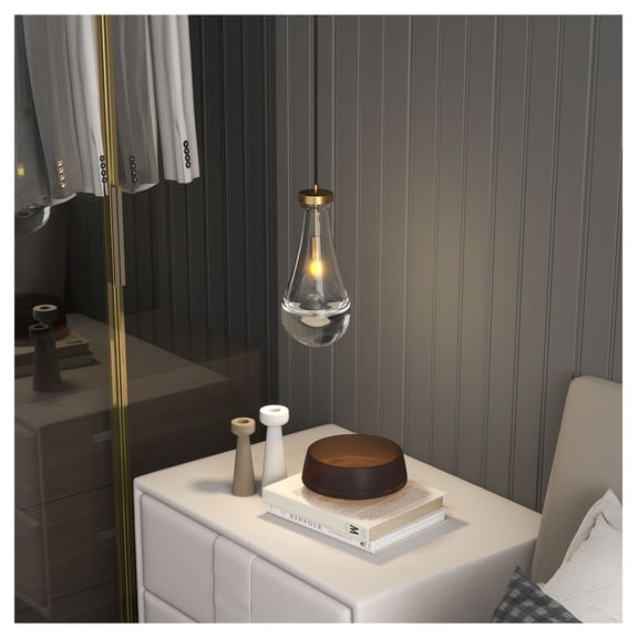 Raindrop Pendant Light, Brass Kitchen Island Lighting, Modern Chandelier for Dining Room, Clear Glass Raindrop Fixture, Living Room Hanging Lamp - No Bulb