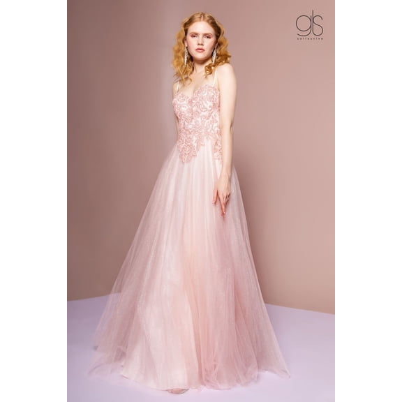 Women's Elizabeth K Embroidered Glitter A-line Gown Gl2694 Blush Pink Size S