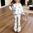 thumbnail image 2 of Grblisyd Girls 2 Piece Fall Outfits Cute Cartoon Print Crew Neck Long Sleeve Shirts & Flared Pants Clothing Set Size 10-12, 2 of 7