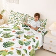 thumbnail image 3 of Feelyou Cute Watercolor Dinosaur Queen Sheet Sets for Boys Girls, Tropical Floral Leaf Bed Set, Green White, 4-Piece, 3 of 5
