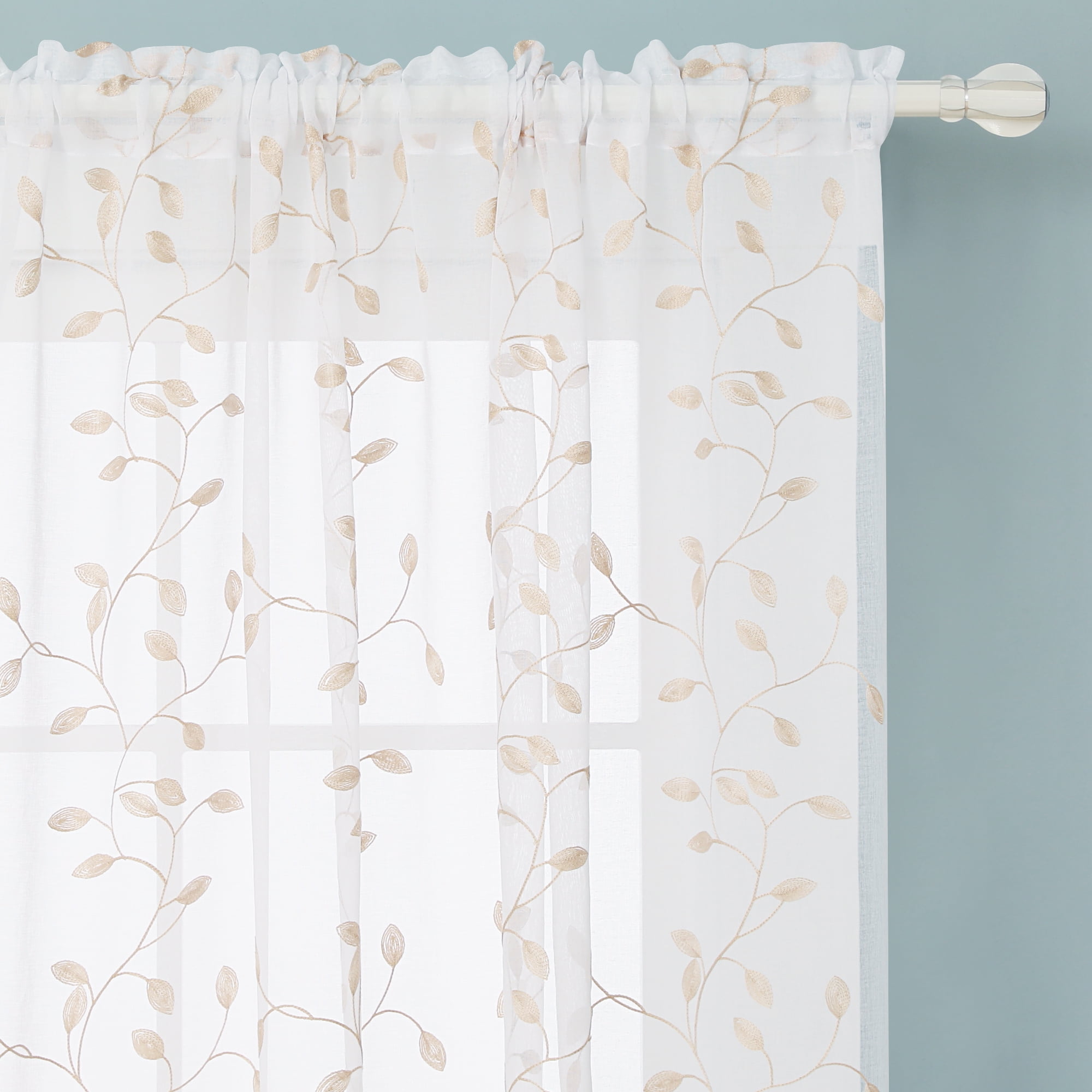 Deconovo Sheer Curtains 84 inches Long, Leaf Pattern Embroidery Floral Curtains for Bedroom Living Room - 2 Panels, Each 52x84 in, Beige