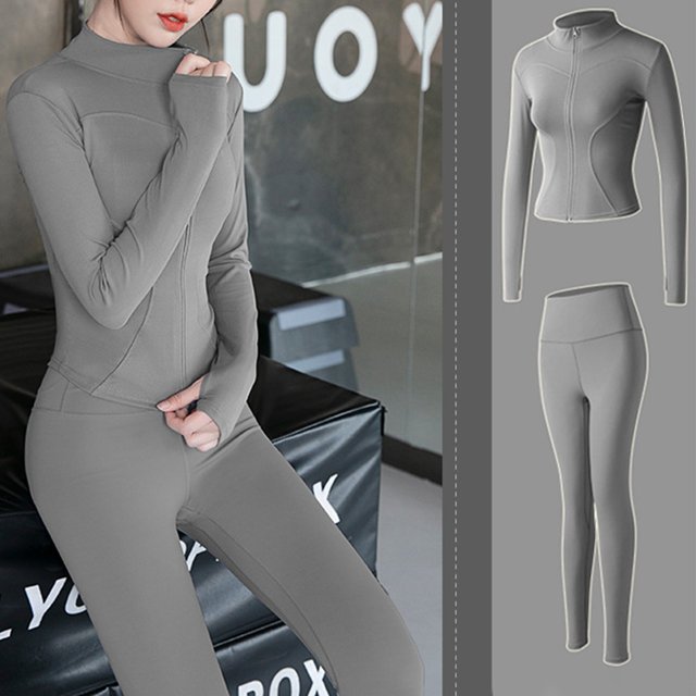 WILLBEST Vêtements d'Automne pour Femmes Tendance 2024 Ensemble de Course Matinale pour Femmes Couleur Unie avec Cardigan Extensible et Respirant à Fermeture Éclair Pantalon Taille Haute Moulant en Coton Noir pour Femmes