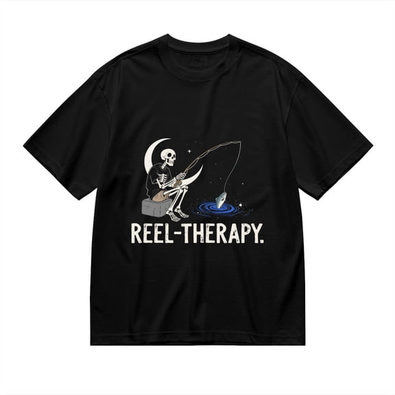 T Shirt for Men, Reel Therapy, Skull Fishing Print 2, Vintage Graphic Tees Men, 23930976,S