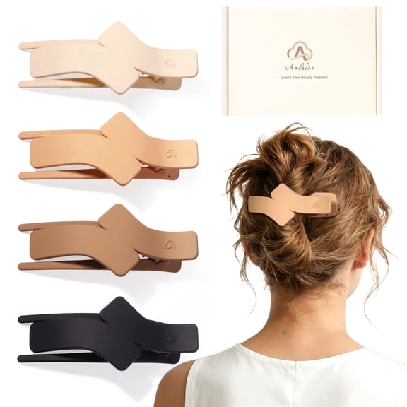 Amlaidu Medium Flat Hair Clips for Women, French Flat Claw Clips for Thin Thick Hair, Duckbill Hairclips for Driving, Doing Yoga, Strong Hold and Non Slip-Beige, Light Khaki, Dark Khaki, Black-4 Pcs