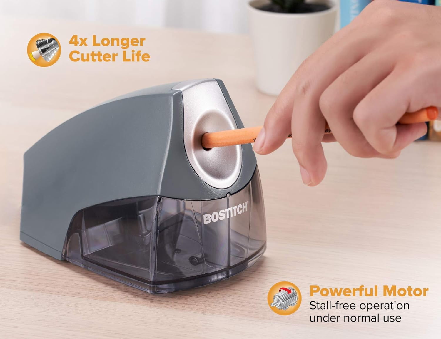 Office Personal Electric Pencil Sharpener, Powerful Stall-Free Motor, High Capacity Shavings Tray, Gray (EPS4-KTGRAY)
