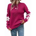 thumbnail image 3 of Women'S Floral Pattern Crewneck Long Sleeve Drop Shoulder Sweaters Pullover Tops Magenta M, 3 of 9