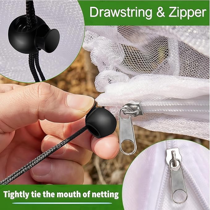 2 Pack Drawstring Blueberry Netting for Bushes - Easy Install Reusable Garden Netting, Protective Mesh for Fruit Trees & Tomato Plants, Blocks Birds, Squirrels & Insects