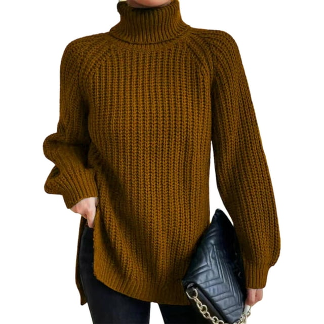 Avamo Chandails pour Femmes Col Roulé Chandails Tricotés Chandail en Grosse Maille Maille Chandail Chic Camel TP