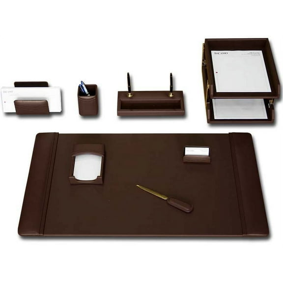 Chocolate Brown Leather 10-Piece Desk Set