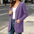 thumbnail image 5 of DISKEBUISS Women's Waffle Knit Cardigan Long Sleeve Casual Mid‑Length Knitted Sweater Coat with Pockets for Fall Daily, 5 of 6