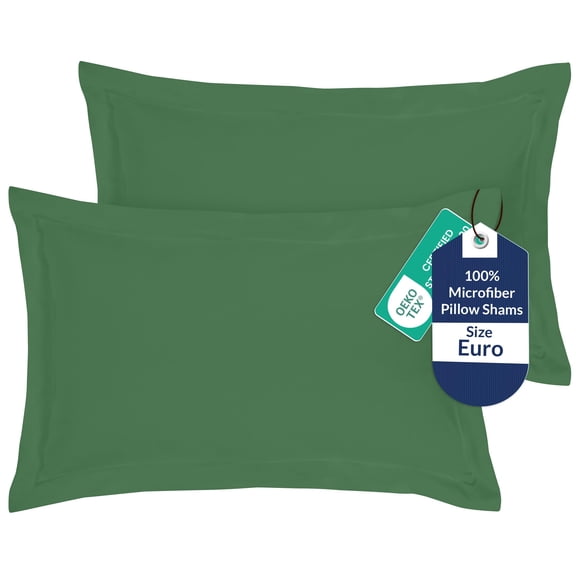 Royale Linens Pillow Shams 2 Pack Euro Size 26x26 Inch Brushed 1800 Microfiber Bed Pillow Shams, Wrinkle Resistant Super Soft and Cozy Back Overlap Closure Oxford Pillowcase (Euro, Hunter Green)