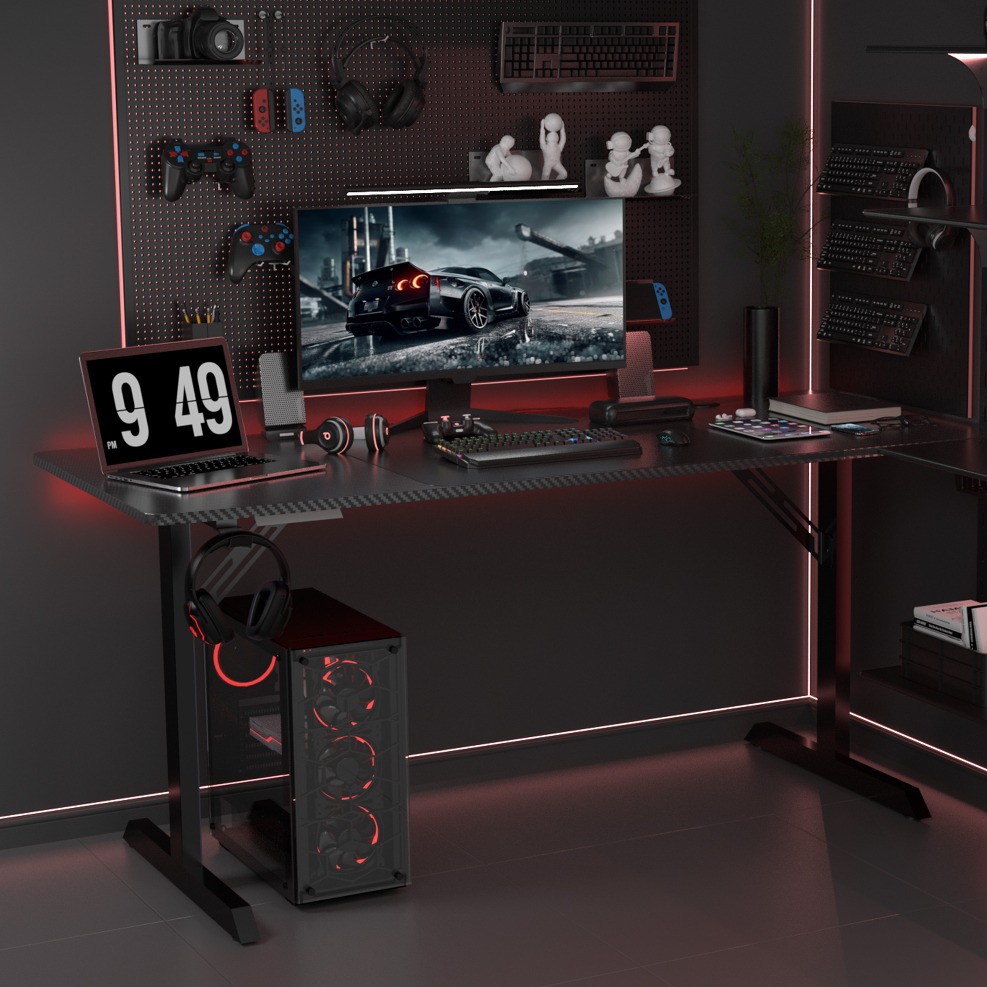 GTRACING 55" Large RGB Gaming Desk with Mouse Pad T-Shaped Office Desk Spacious Work Surface Table, Black - image 5 of 10