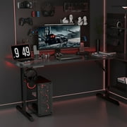 GTRACING 55 Large RGB Sturdy Gaming Desk with Mouse Pad T-Shaped Office Chair Computer Desk Spacious Work Surface Table, Black