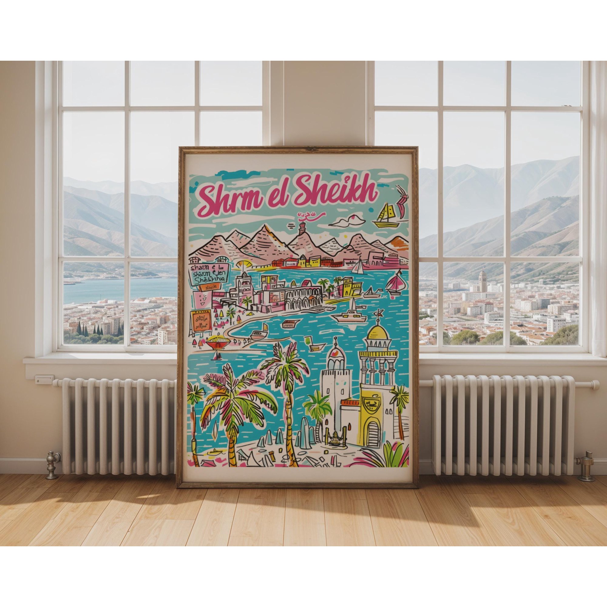Sharm El Sheikh Print , Egypt Travel Poster , Colourful City Art , Red Sea Wall Decor , Poster Print Only