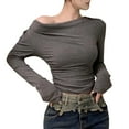 thumbnail image 3 of Women's One Shoulder Long Sleeve Fashionable Solid Color Top Blouse Loose Fit Casual Trendy Outfits Summer Beach Holiday | CSEONE,Gray M, 3 of 5